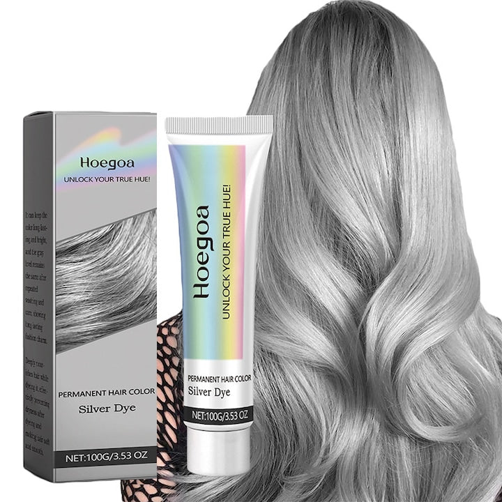 Vopsea par permanenta  AjieQaQ  cu extracte vegetale  protectie scalp  hidratare profunda  rezistenta la spalare  usor de aplicat  pentru acasa sau salon 5.5x5.5x16.5cm 100g  ton argintiu