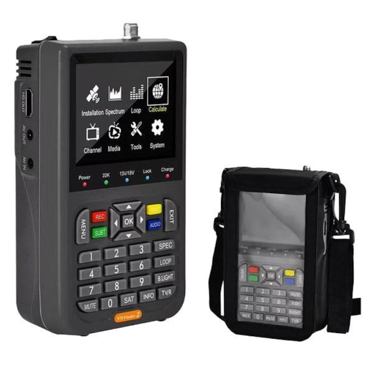 Contor digital de semnal satelit  receptor detector de semnal FTA DVB-S/S2/S2X  ecran LCD de 3 5 inch  pentru reglarea antenei TV prin satelit  cu rucsac  WALALLA  gri