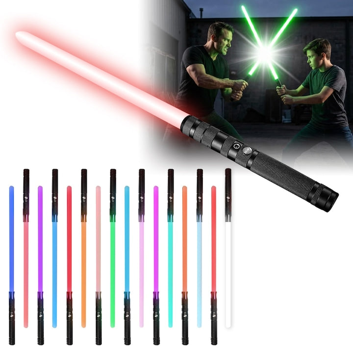 Sabie laser Star Wars  maner metalic  16 schimbari de culoare  efecte sonore  senzor de miscare  sabie laser retractabila cu LED  reincarcabila prin USB  sabie laser de jucarie  negru