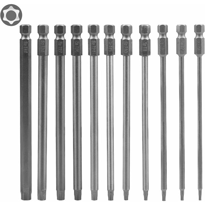 Set 11 S2 Torx Hex Bit Set 100mm T6-T40 with Magnetic Head