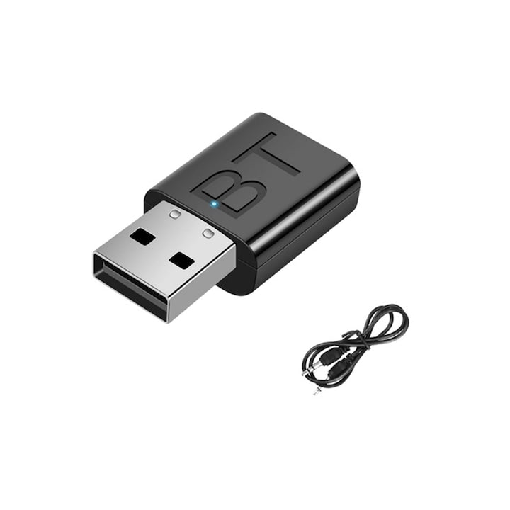 Receptor Bluetooth Cu USB Si Jack 3.5 mm  technologie BT 5.0  DAC 2 in 1  intrare AUX  iesire audio  pentru masini  PC sau TV  Negru