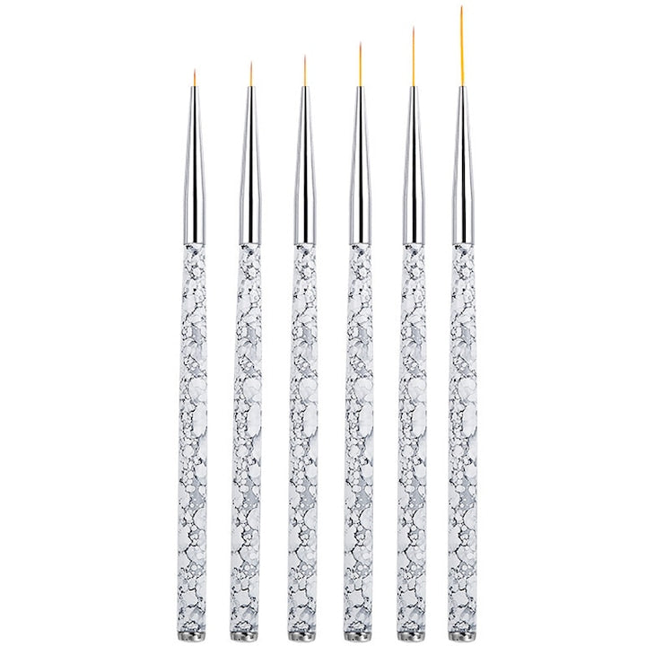Rqiurpn 6-Piece Nail Brush Set Fine Design ABS/Nylon White 5/7/9/11/15/20mm