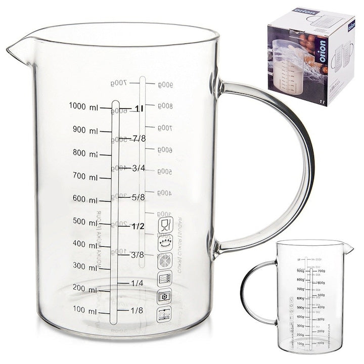 Cupa De Masurare  Orion  18x10.5x16.5 cm  Sticla  Rezistenta La Temperaturi De La -40°C La +300°C  Cioc Practic Si Manere  Cupa Preciza Pentru Lichide  Faina Si Zahar  Transparenta