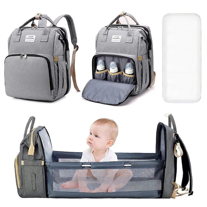 Rucsac tip patut extensibil Wacorresi  Geanta Rucsac Multifunctional Bebe cu patut extensibil si saltea de dormit  spatiu schimbat scutece  capacitate mare  impermeabil  material tesatura Oxford  40x30x20cm  negru