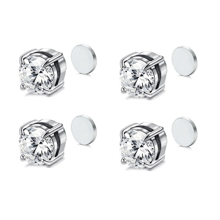 Set 2 perechi cercei cu magnet  Zirconiu 316  Argintiu