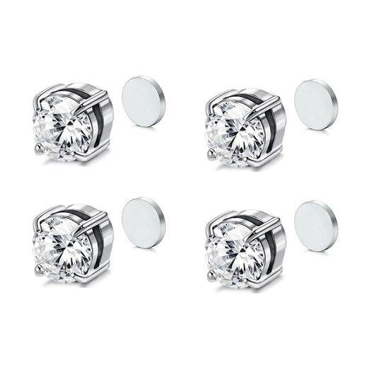 Set 2 perechi cercei cu magnet  Zirconiu 316  Argintiu