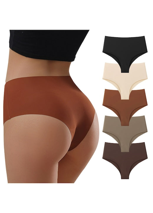 OEM - Set 5 Perechi Chiloti Dama  Boxeri Fara cusaturi  Maro inchis/Negru/Bej/Maro taupe deschis/Caramiziu