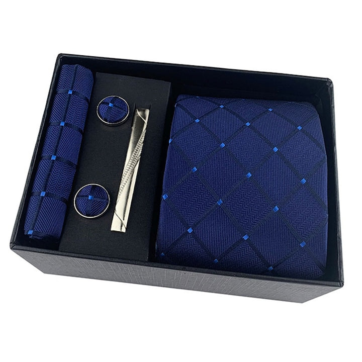 JENUOS - Cravata clasica pentru Cu batista  ac si butoni  Usor de asortat  Pentru zi de nastere  nunta  logodna  petrecere  afaceri  albastru  146x8x3.5cm