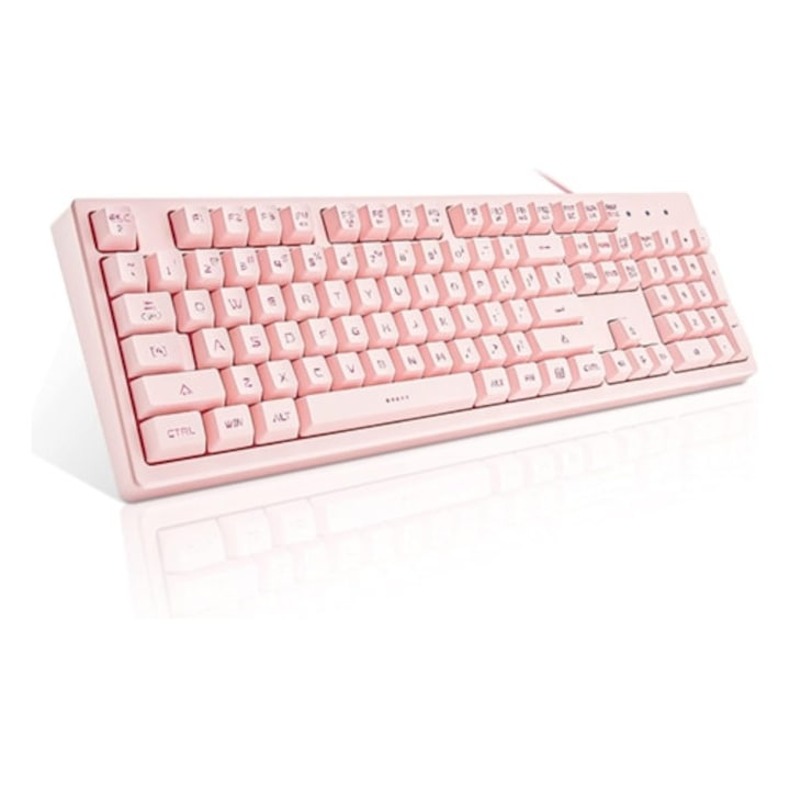 Tastatura gaming silentioasa 104 taste  iluminare LED 7 culori  roz