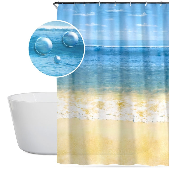 Perdea Pentru Dus Si Cada Cu Inele  Vilde  Model Peisaj Exotic Mare Si Plaja  180x180 cm  Multicolor  Folie Peva Ecologica Impermeabila Rezistenta La Apa  Decoratiune Baie Stil De Vacanta  Material Non-Toxic Biodegradabil  Set 12 Carlige Inclus