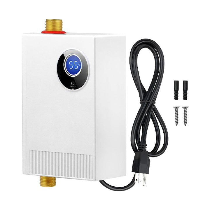 Incalzitor instant electric pentru apa  Rqiurpn  220V  3800W  Display LCD  Temperatura constanta  Protectie electrica IPX4  Design compact  Montare deasupra chiuvetei  Alb