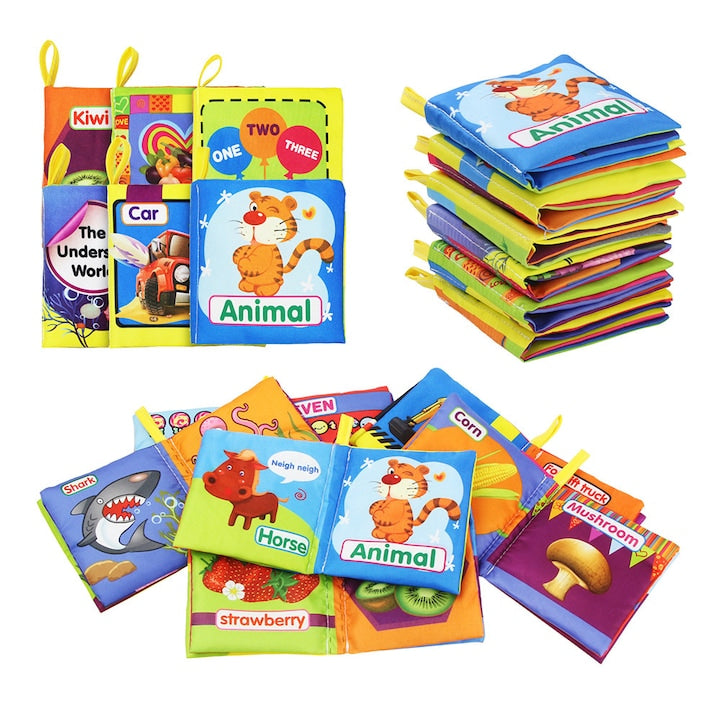 Set of 25 sensory books for babies, marine illustrations, animals, transport, vegetables, multicolored, +3 months