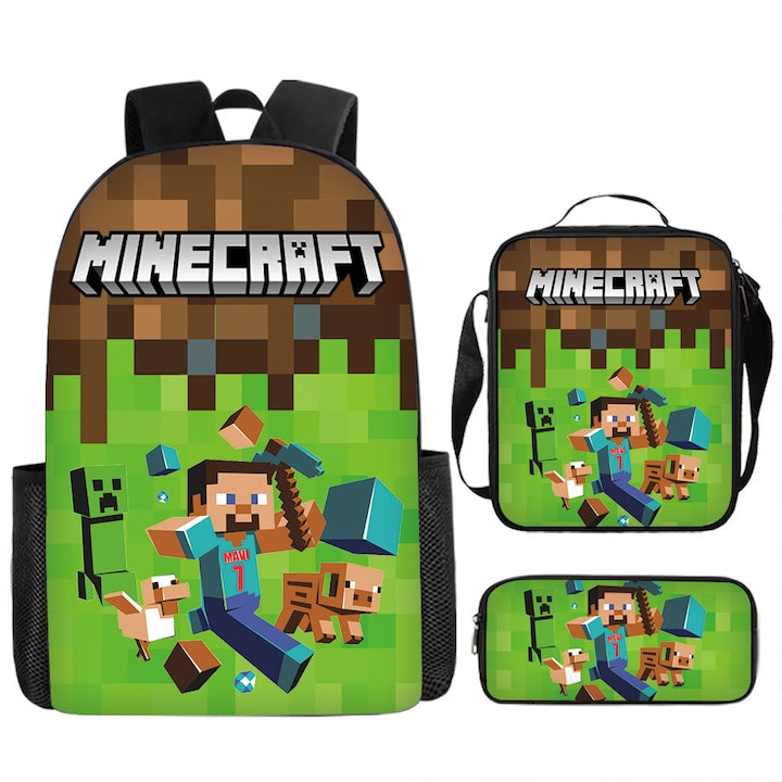 Minecraft 16 inch Backpack Set pencil case insulated lunch bag multicolor
