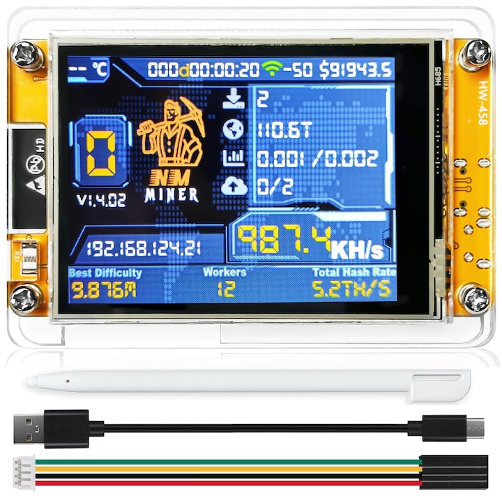 Bitcoin Miner NerdMiner V2 1060KH/s with 2.8 inch Touch Screen ESP32-WROOM-32 WiFi and Bluetooth for Solo and Pool Mining with Desk Clock Mode