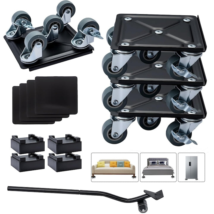 Furniture Lifter, Furniture Dolly Wheels, Furniture Jack, Furniture Movers for Heavy Objects with 5 360° Swivel Rubber Wheels for Refrigerator, Sofa, 1400 kg Capacity