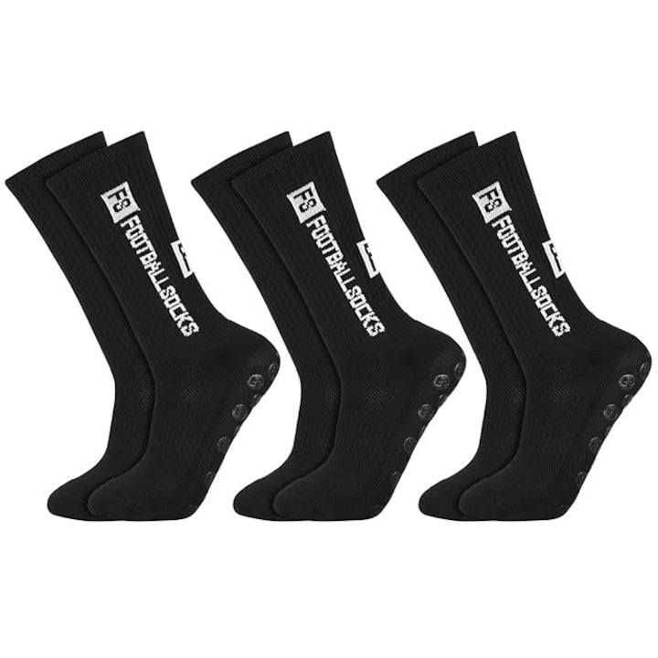 JENUOS - Set of 3 pairs of football socks, Anti-slip, sweat-absorbent, anti-friction, for rugby, basketball, running, universal, Black, 39-45