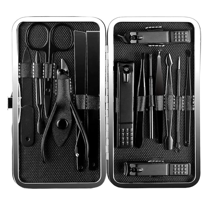 Set Profesional 15 piese pentru manichiura  pedichiura din Otel Inoxidabil cu etui depozitare