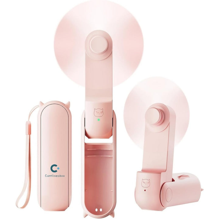 Handheld Mini Fan, 2000 mAh, 2-in-1, 3 Speeds, Portable USB Rechargeable Fan, Foldable, Small Pocket Design, Pink