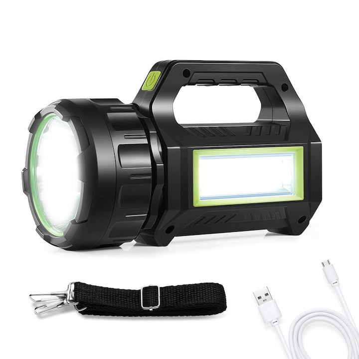 ZOUN Portable Flashlight with LED and COB, 1200 Lumens, USB Rechargeable, 6 Light Modes, 3 Levels, 2 Colors, Black, Compact and Powerful, for Home, Car, Camping, Fishing, Work