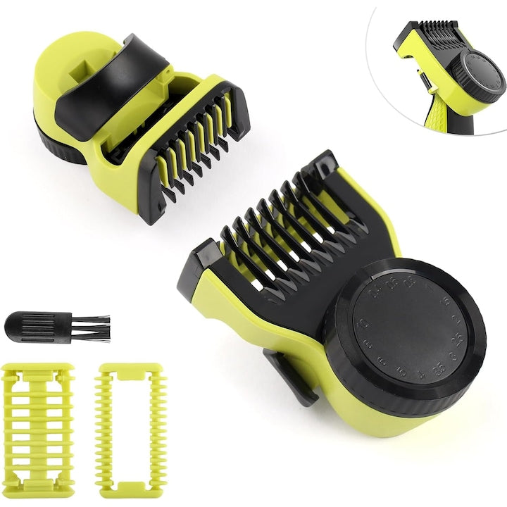 Riser for Philips OneBlade shaver, 14 different sized combs, wet and dry, guide comb, protection attachment, 0.4 - 10mm, brush included, reusable