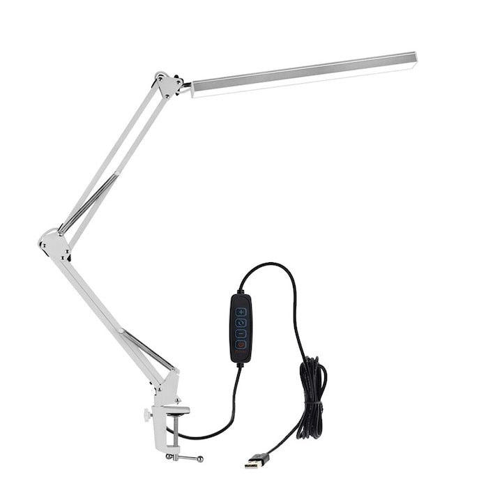 Lampa de birou LED cu clip  WALALLA  12 W  Reglabila  Protectie ochi  3 Temperaturi de culoare  Alb