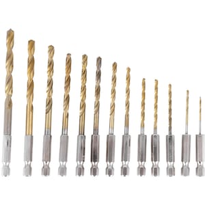 Set of 13 HSS Titanium Coated Hex Shank Twist Drills 1.5x2x2.5x3x3.2x3.5x4x4.5x4.8x5x5.5x6x6.5mm