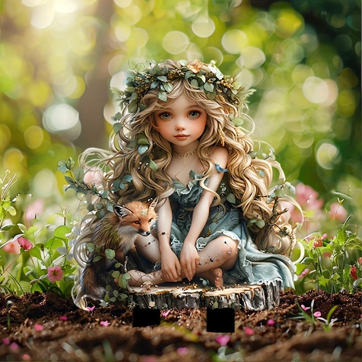 YANYXR Garden Figurine with Girl and Deer, Acrylic, Waterproof, 1x Ground Stake