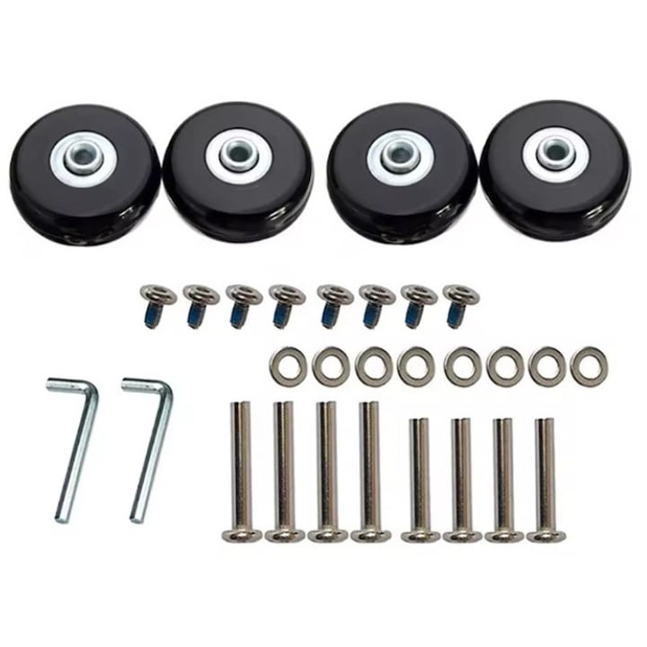 Set of 4 ZOUN Silent Suitcase Replacement Wheels, 50mm × 18mm, with Tools and Mounting Accessories, Black