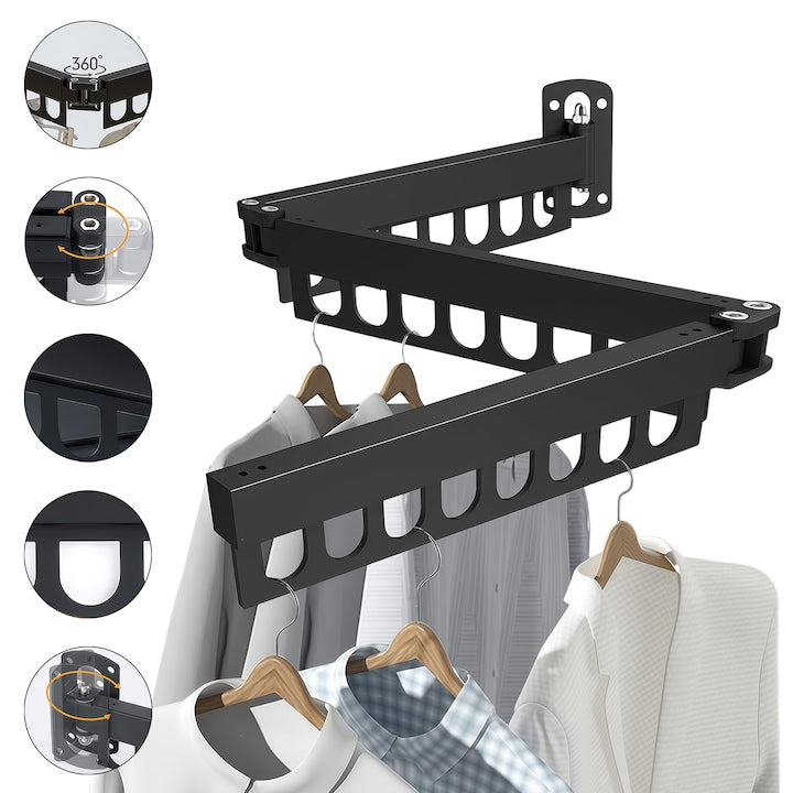 Suport de uscare pentru haine Wacorresi  pliabil extins  24 carlige rotative  usor de instalat  capacitate mare de incarcare  pentru balcon/baie/dormitor 104.5cm  negru