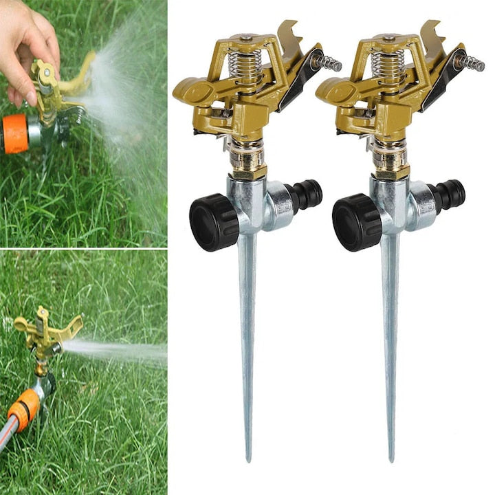 2X Pulsating Metal Garden Sprinkler with 6 Spray Patterns, up to 24m Spray Range, up to 700sqm Coverage, Adjustable Movement from 20 to 360 Degrees