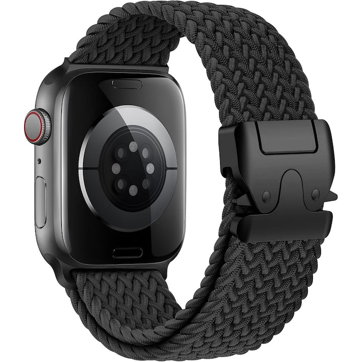 Watch strap for Apple Watch 10/9/8/7/6/5/4/3/SE/2 - 42/44/45/46/49MM Inhwatek elastic nylon adjustable parachute buckle Black