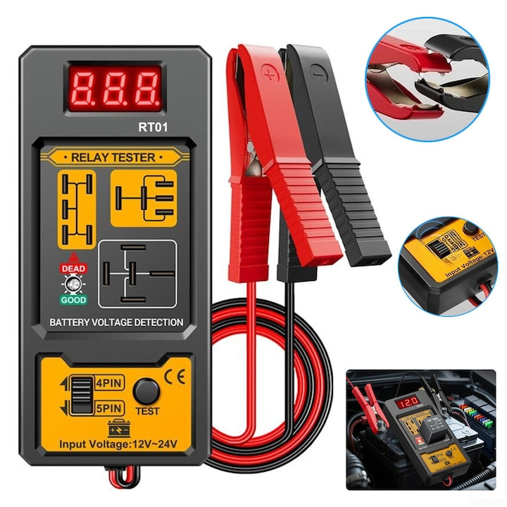 12V and 24V Relay Analyzer Automotive Relay Tester RT01 with Digital Display For 4 Pin, 5 Pin Relays Power Analyzer Car Battery Tester Motorcycle Circuit Sensor Testing Box