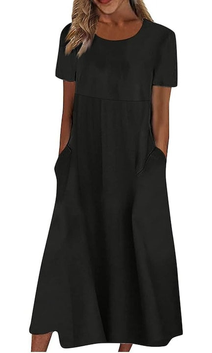 OEM - Women's Loose Summer Maxi Dress with Pockets - Black Size L 12 interest-free installments