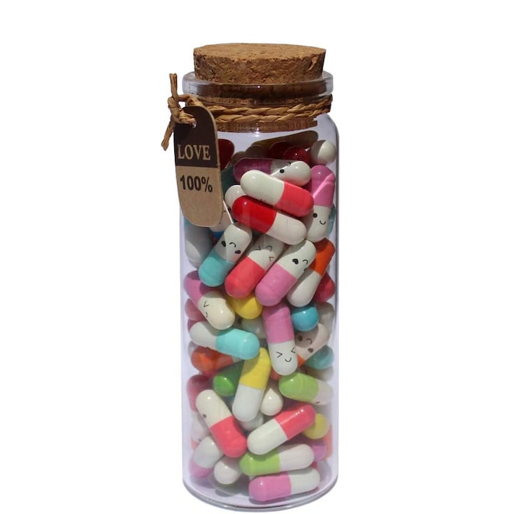 Couple gift Jar with 100 love message capsules Paper/Glass Multicolor