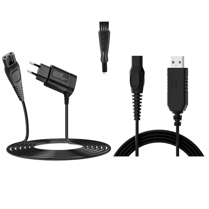 Set Incarcator de alimentare HQ8505  15V  cu Cablu de incarcare  cu perie de curatare  pentru Philips Norelco HQ8505 HQ7120RQ360RQ1150RQ1296P