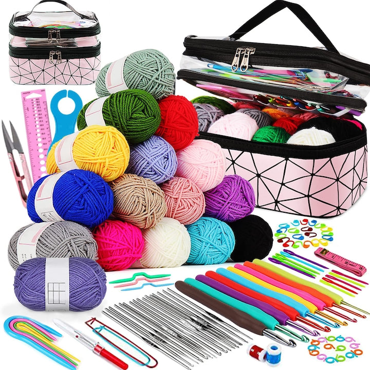 Kit de crosetat  Puepoul  105 bucati  cu geanta de depozitare  inclusiv carlige ergonomice de crosetat  accesorii de crosetat  potrivite pentru incepatori si oameni cu experienta  este cadoul perfect pentru bunici  sotii si familii  multicolor