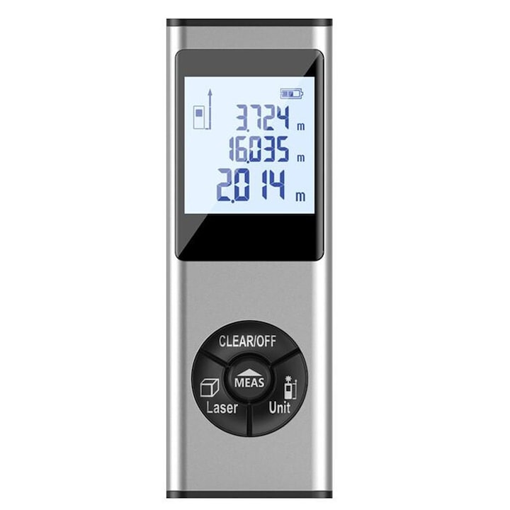 100 m Laser Rangefinder, Rqiurpn, 300mAh, with Crosshair Laser Function, LCD Screen, USB Feature, ± 2 mm Accuracy, Angle, Area, Distance, Volume, and Pythagorean Measurement Modes, Silver