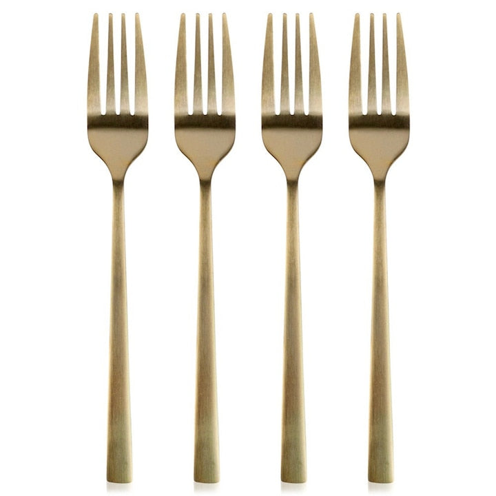 Set De Furculite Pentru Desert  Excellent Houseware  4 Buc  15x2 cm  Otel Inoxidabil  Potrivite Pentru Masina De Spalat Vase  Utilizare Universala  Aurii