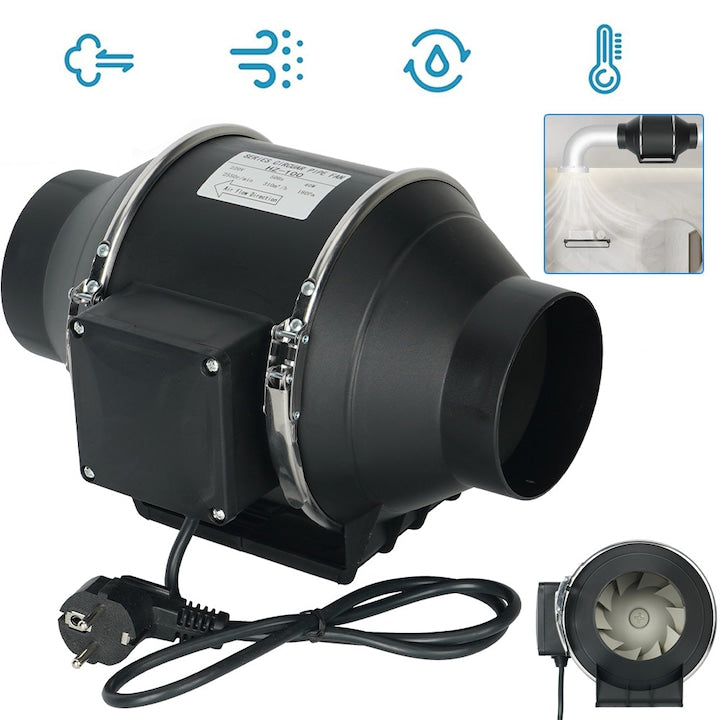100mm Inline Duct Extractor Fan Air Volume: 310m³/h 2600 r/min Quiet Duct Fan for Bathroom Kitchen Grow Rooms Laser Engraving Machines Grow Tents