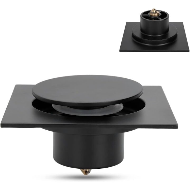 Supapa anti-miros patrata din otel inoxidabil pentru baie 10x10cm potrivita pentru diametrul tevii de 50 mm / 75 mm  dop de chiuveta cu functie Up  scurgere de dus rezistenta la miros pentru balconul bucatarie