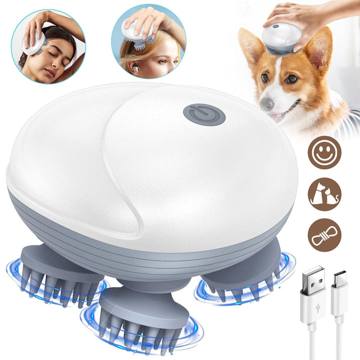 Electric Scalp Massager Portable Head Massager Kneading 24 Massage Nodes 3 Speed Modes Pet Massager for Dogs and Cats