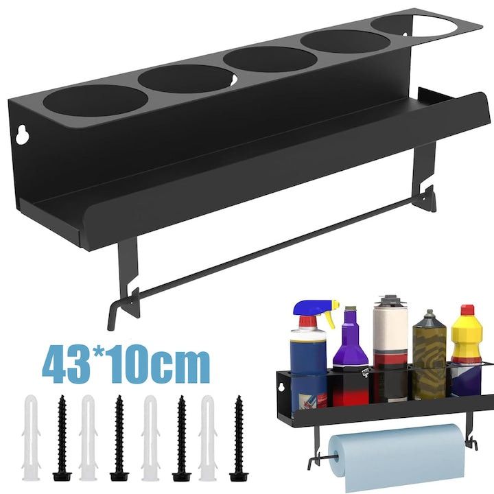 Wall Mounted Spray Can Holder Spray Bottle Storage Rack Metal Storage Rack with 5 Holes Aerosol Can Garage Organizer Shelf Organizer