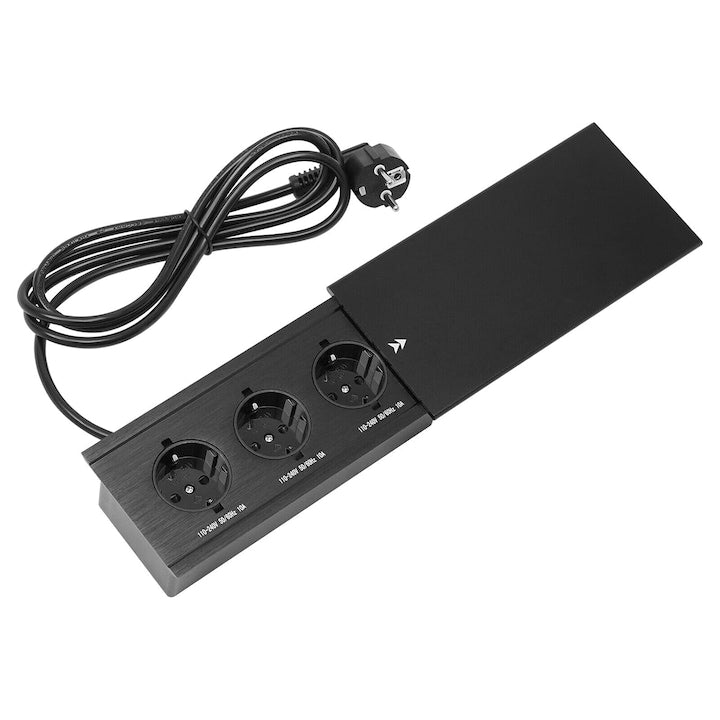 WALALLA Recessed Power Strip, 3 EU Sockets, 10A, 240V, Black, for Desk or Kitchen