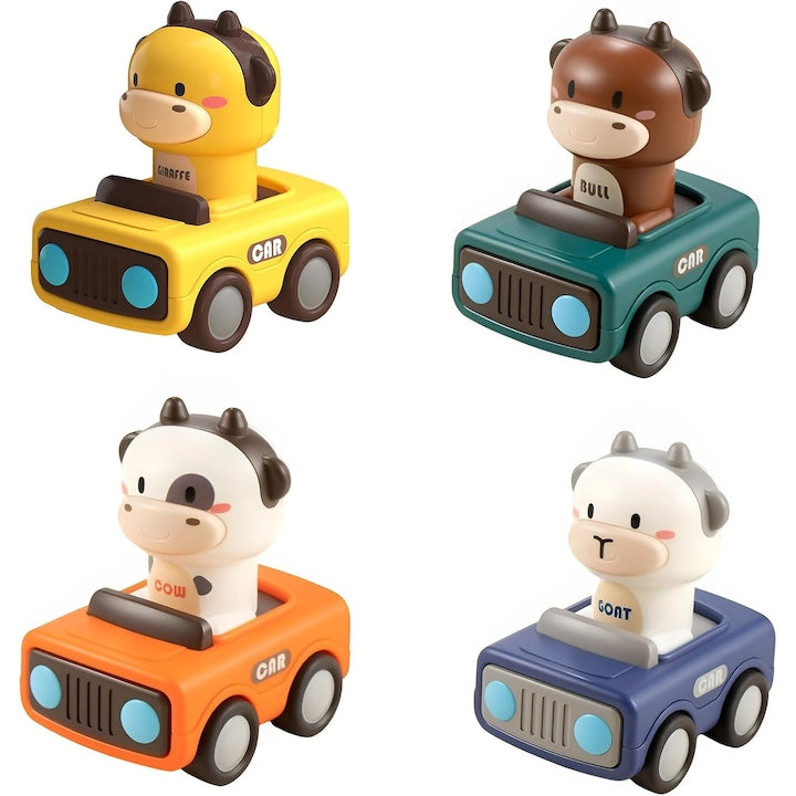 Set 4 Masinute de jucarie Latauar  Simply joy  cu animale pentru bebelusi  copii  fete si baieti  Multicolor