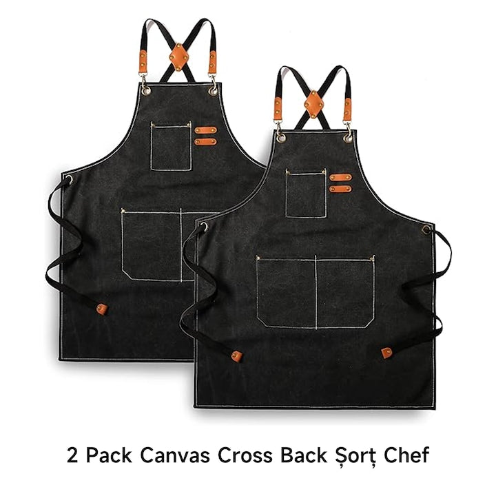 Set 2 sort de bucatarie Wacorresi  Conceput pentru barbati si femei  75x68cm  sort de bucatar  Usor de curatat  Cu buzunare  curele extinse  material rezistent la praf  respirabil  rezistent la uzura  convenabil si practic  negru