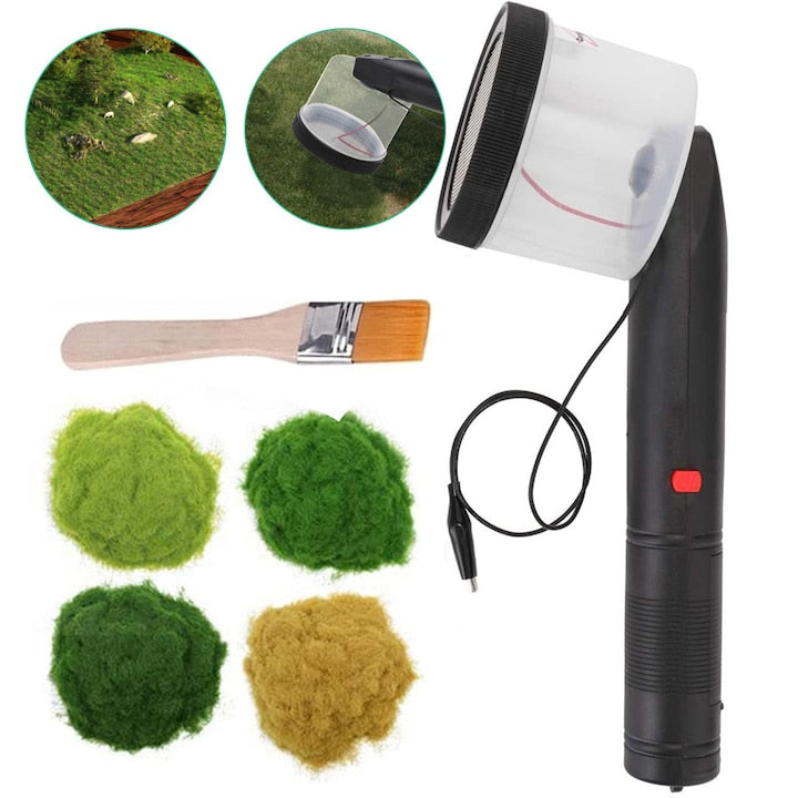 Mini Static Grass Applicator, Flocking Machine Applicator with 4 Colors 30g Grass Powder and Non-Slip Handle for DIY Scenery, Sand Table, Train Diorama, Wargame Terrain Creation