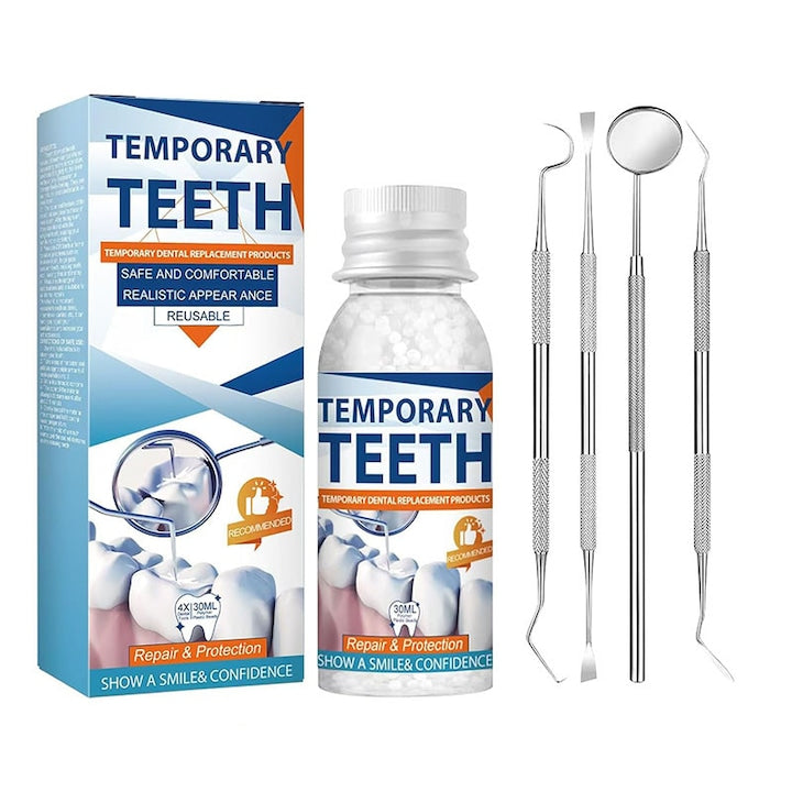 Kit de reparare dinti Temporara  Rqiurpn  30ml perle dentare  4 unelte dentare  solutie temporara pentru dinti lipsa  Sigur si non-toxic  Nu este usor sa cada  auto-reparare