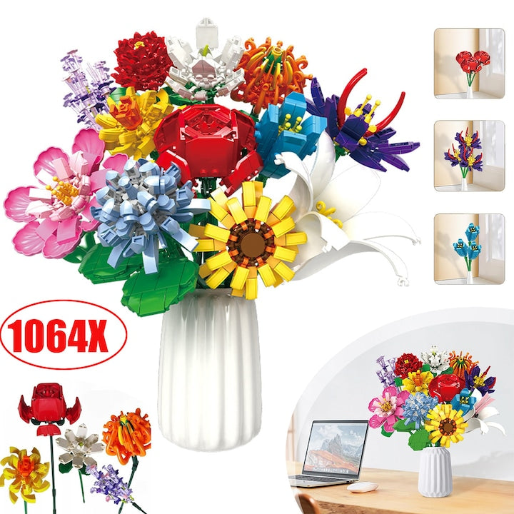 Set De Constructie Buchet De Flori 1064 Bucati 12 Tipuri De Flori  Blocuri De Constructie Flori Caramizi Proiect Mestesugaresc  Trandafir Floarea-Soarelui Decor De Acasa Plante Pentru Adulti Si Copii