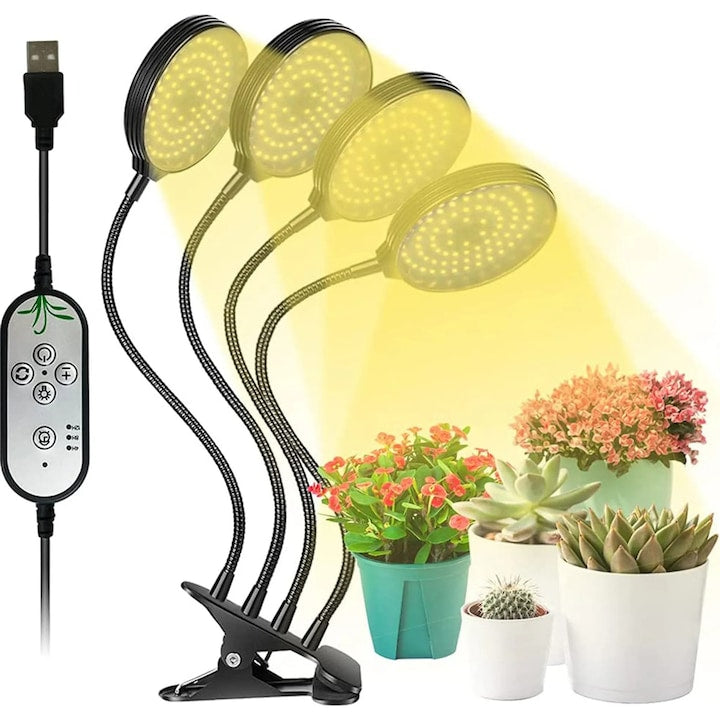 Lampa LED pentru plante  4 capete  spectru complet  alb natural  35x10cm