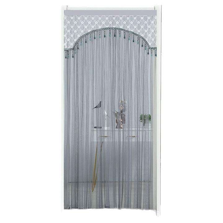 Cortina de usa Perdea Usa Plasa Anti Tantari Dantela cu Margele Gri 100x200cm  Instalare Magica Lipici  Decorativa + Anti Insecte + Banturi Dantela